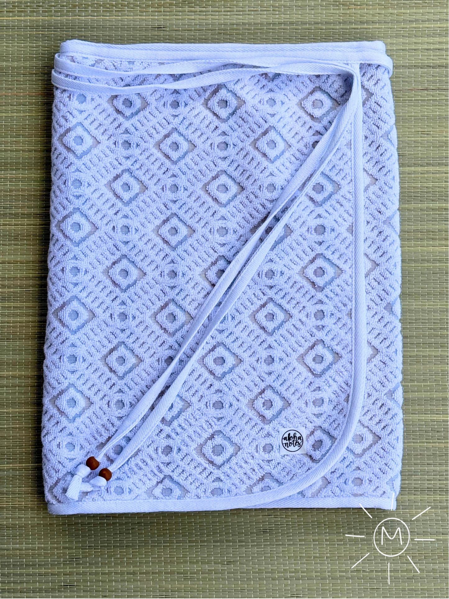 049 Geometric White with a Pop of Tan and Light Blue (M)